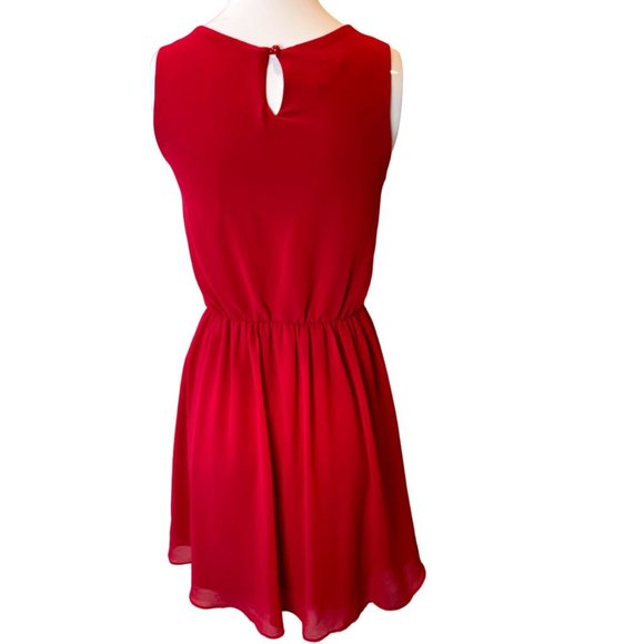 BCX Womens Fit & Flare Mini Dress Caged Top Design Elastic Waist Red Size Small - Picture 2 of 8